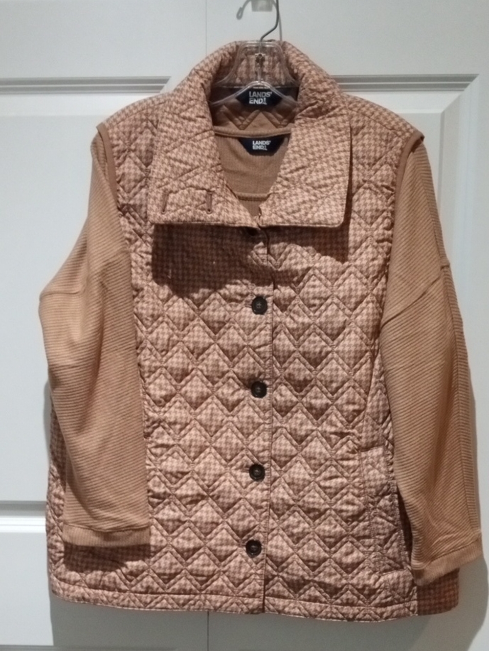 Lands' End Quilted Button-Front Jacket in Tan
